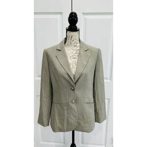 TALBOTS Tan Blue Pinstripe Lined Blazer Jacket Stretch Wool Silk Blend Size 6
